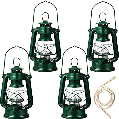 Honoson 4 Pieces Oil Lamp Hurricane Lamp Kerosene Lantern for Indoor Outdoors Decorative Hanging Oil Lantern with Wick for Hiking Emergency Camping Party Decoration(Green,8 Inch)