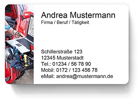 100 Visitenkarten, laminiert, 85 x 55 mm, inkl. Kartenspender - Werkstatt Kfz Reparatur