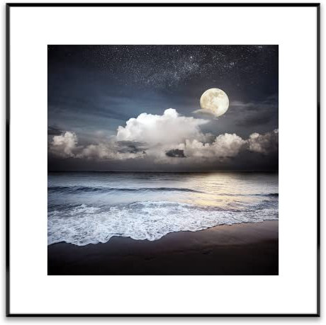 STYLER Gerahmtes Bild Moon Beach 50 x 50 cm | Artbox | Wandbild mit schwarzem Rahmen | Meer Strand Strandmotiv Meerblick | Wohnzimmer Schlafzimmer Küche