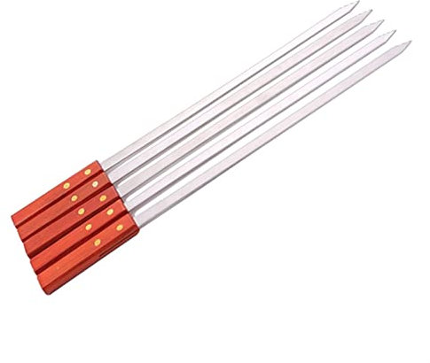 BIZU 20.5''52cm Barbecue-Spieße Edelstahl Gabel Flache Schreckkebab BBQ Nadelgrills Sticks Türkische Lange Holzspindel-Panik-Werkzeuge (Farbe : 5 stücke)