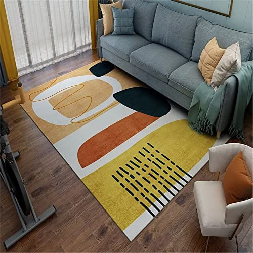 DJHWWD Teppich Esstisch gelb orientteppiche Auslegware Wohnzimmer Breite Streifen Abstrakt Modern Weicher Anti-Milbe 180X280CM schmutzfangmatten Waschbar
