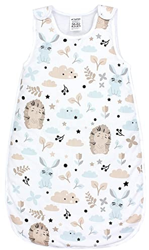 TupTam Baby Schlafsack 2,5 TOG – Ärmellos, Seitenzip, OEKO-TEX, Farbe: Igel Hase Beige Mineralgrün, Kinder Größe: 56-62