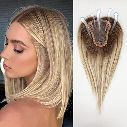 HAIRCUBE Remy menschliche Haar Toppers für Frauen, 100% 3.5in * 4in Hand-Tied Haar Toppers mit Schweizer Spitzenbasis 12in