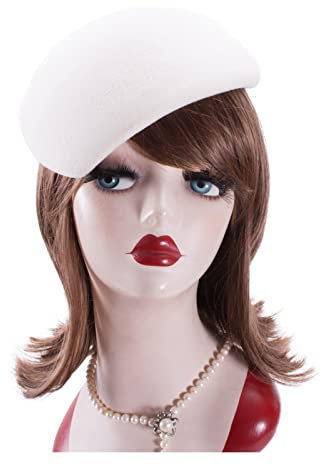 ENICEN Wollenwolle blockiert Filz Neigung Hut Cocktail Fascinator Anlass Unranded Pillbox Filz Hut Base A597 (Color : Ivory)