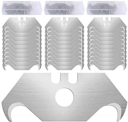 30PCS Hakenklingen, Trapezförmige Hakenklinge mit Loch, Hakenklingen für Teppichmesser Rsatzklingen mit Loch Hakenklingen, 0,6 mm Klingenstärke