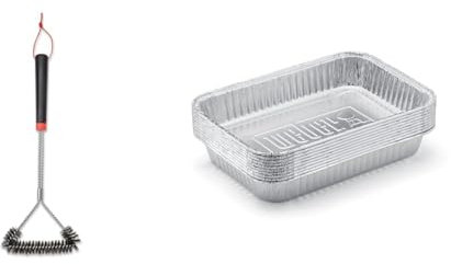 Weber Three-Sided Grill Brush Dreiseitige Grillbürste, 46 cm, Schwarz/Silber, 6278 & 6415 Small 7-1/2-Inch-by-5-inch Aluminum Drip Pans, Set of 10