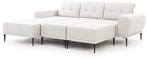 Lomadox Ecksofa Wohnlandschaft inkl. 2 Hocker in hellgrau mit 4 Kissen, B/H/T: ca. 256/85/194 cm