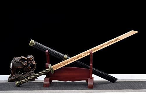 STARMS Tang Dao Aus Natürlichem Bambus Mit Massivholzscheide, 110 cm Langes Chinesisches Klassisches Schwert Für Kendo-Training, Cosplay, Display, Sammeln/Gold+Black/110Cm