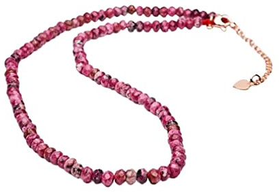 Gargantilla Hecha a Mano con Cuentas Para Mujeres y Niñas | Joyas de Collar de Cristal Curativo de Piedras Preciosas Naturales (zoisita rosa)