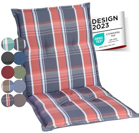 gardisun Gartenstuhlauflagen Niedriglehner, 2er Set, Grau-Orange-Kariert | Extra Dicke Sitzauflagen, Made in Europe, Stuhlauflagen für Niederlehner Gartenstuhl, Auflagen mit extra hohem Komfort
