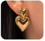 Kenivira Pendientes Mujer Pendientes Corazón Oro Doble Corazón Pendientes Colgantes para Mujeres Niñas