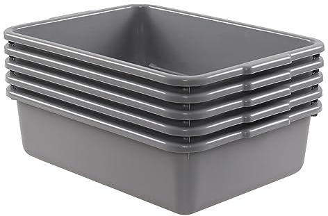 Rinboat 8 L Gray Plastic Bus Tub, Commercial Plastic Bus Box, 5 Packs