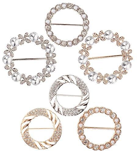 HAPINARY 6 Stück Rund Metall Schalclip Mit Strass Und Perlen Vielseitiger Schalverschluss Aus Glänzendem Metall Dekorativer Hemdclip Für Damen Für Kleidung Schals Und Taschen
