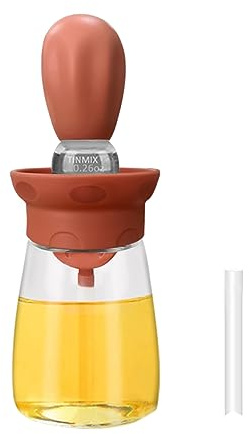TINMIX Dispensador de aceite con pincel – Botella 2 en 1 con cepillo de silicona para cocina, cocina, dosificador de aceite para vinagre, salsa, barbacoa, barbacoa, asado, T-OB22 rojo