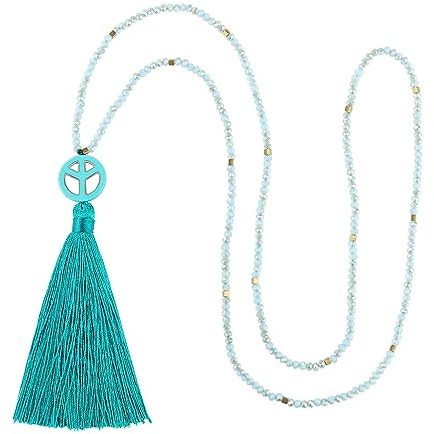 KELITCH Quaste Halsketten Frieden Anhänger Halsketten Chic Kristall Perlen Halsketten Schmuck für Damen (Grün 27B)