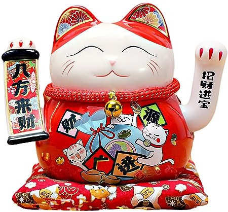 TXYXT Lucky Statue Cat - Chinese Good Luck Cat with Waving Arm,Ceramic Fortune Cat Statue,Japanese Money Cat for Home, Office, and Store Decorations