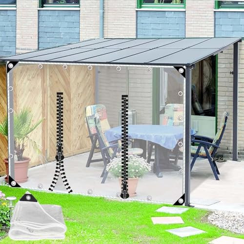 Transparent Pvc Tarpaulin Side Panels With Zipper Door,Outdoor Clear Tarp Curtains,Pergola Patio Porch Carport Gazebo Waterproof Tarpaulin Cover With Grommets,Rain Curtains,L×H-1.5*3m(4.9*.9.8ft)