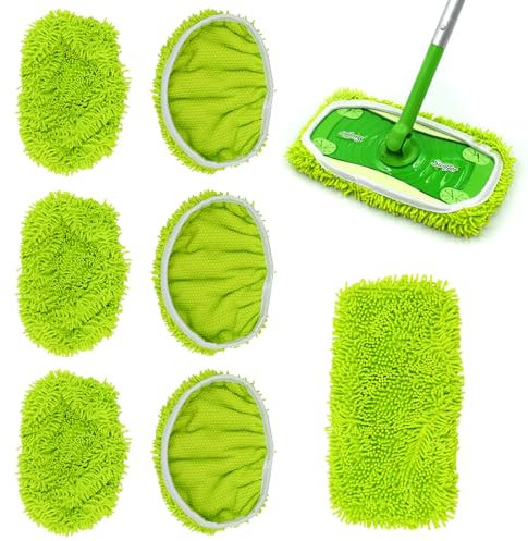 CONNECTION Feuchte Bodenwischer für Swiffer Sweeper Mop,Wiederverwendbar Feuchte Bodentücher,Abnehmbare und Waschbare Mikrofaser Wischmopp Bezug,Nass und Trockengebrauch für Alle Kehrhaus(Grün6 Stück)
