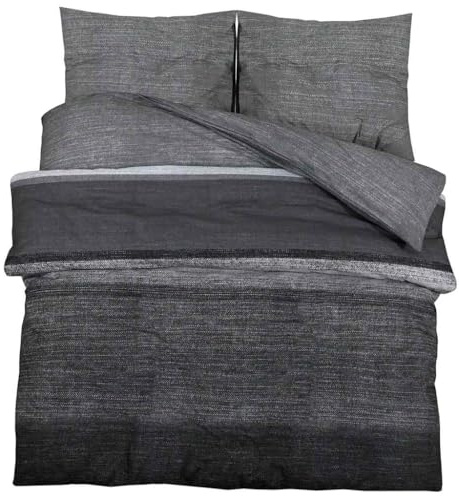 vidaXL Ensemble de Housse de Couette, Parure de Lit avec Taie d'oreiller, Ensemble de Literie Chambre à Coucher, Gris Foncé 200x220 cm Coton