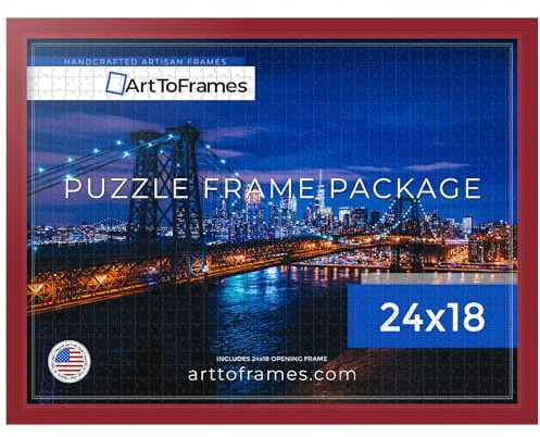 ArtToFrames 24x18 INCH/61x46 CM Red Frame for 300 Piece Puzzles.This 1.00 Inch Custom Wood Puzzle Frame is Red - Comes with Economy Acrylic (Puzzle0066-60823-YRED-24x18)