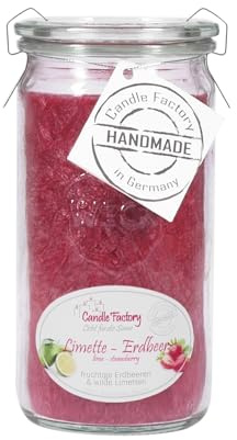 Candle Factory Mini Jumbo Duftkerze aus pflanzlichem Stearin im hitzebeständigen Glas der Marke Weck, ca. 70h Brennzeit, Duft: Limette-Erdbeer