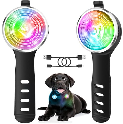 Tubasion 2-Pack Dog Lights for Night Walking, Upgraded 8 Modes Rechargeable Dog Collar Lights for Nighttime Clip On, IPX6 Waterproof and Silicone Band Safety Lights for Dog Collars