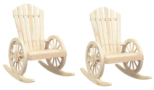 vidaXL Adirondack Schaukelstühle 2 STK., Schaukelstuhl mit Wagenräder-Design, Schaukelsessel für Garten Terrasse Balkon, Sessel Stuhlset Gartenmöbel, Landhausstil, Massivholz Tanne