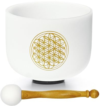 TRAYAYA Flower of Life Sound Healing Bowl Kristall Klangschale 528hz | Crystal Singing Bowl 8 inch C Note Wurzelchakra, Rubber Mallet Included