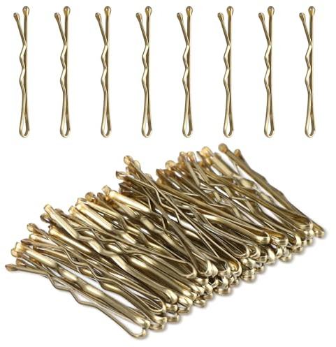 Amabro 50 mini forcine per capello, oro, 3,5 cm, piccole forcine ondulate, in metallo, per donne, ragazze, bambini, chignon, capelli lunghi e lisci