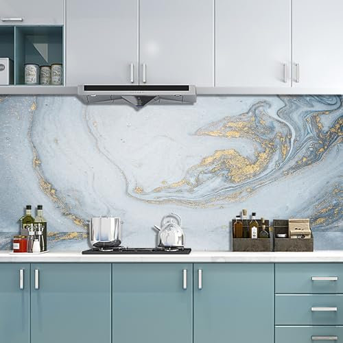 Selbstklebende Tapete Blau Elegant Gold Strukturtapete Wandtattoo Schlafzimmer Tapete Selbstklebend Vliestapete Wallpaper for Living Room Tapeten Leicht zu Entfernen Wandschutzfolie 40x100cm/1 Pcs