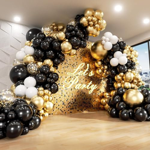 Ballonbogen-Set in Schwarz und Gold, 133-teilig, schwarz-goldenes und weißes Ballon-Girlanden-Set mit schwarzen und goldenen Luftballons, Konfetti-Ballons für Geburtstagsparty-Dekoration,