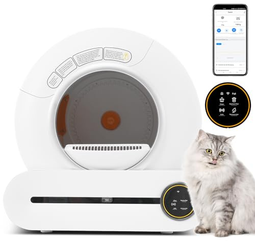 Merax 65L Selbstreinigende Katzentoilette, Geeignet für Viele Arten von Streu/Infrarotsensor/Eliminiert Geruch, APP-Gesundheitsüberwachung Ist für Mehrere Katzen Geeignet
