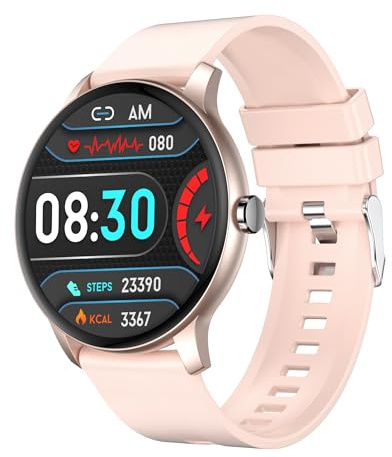 Smart Watch,1.3”Smartwatch for Women(Answer/Make Call), Fitness Tracker with 100+ Sport Modes, IP67 Waterproof, Heart Rate&Sleep Monitor, Activity Tracker for iOS Android (silicone strap, Rose Gold)