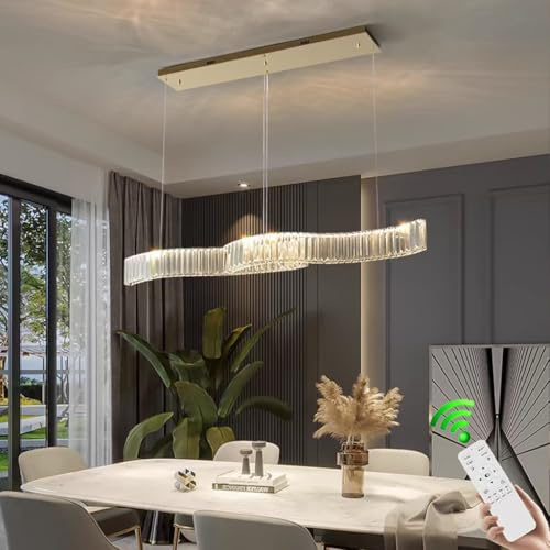 VTAMng Moderne Kristall Pendelleuchte nordische Dekoration aus der Mitte des Jahrhunderts Esstisch Kronleuchter dimmbare LED schicke kreative lineare höhenverstellbare Hängelampe Garderobe Restaurant