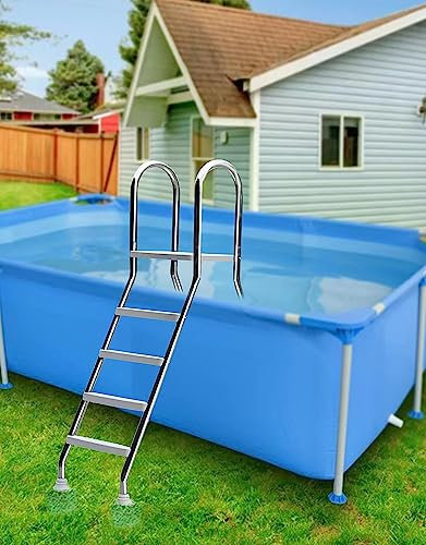 Toboganes de piscina de doble cara para piscinas elevadas Escalera de 53'' para piscinas elevadas, escalera antideslizante de 4 escalones para piscinas elevadas, escaleras de acero inoxidable para p