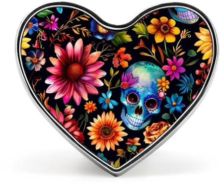 Metall-Anstecknadel mit Totenkopf und Blumen, Tag der Toten, Liebesherz-Abzeichen, individuelle Anstecknadeln, Brosche zur Dekoration der Kleidung