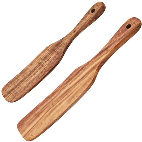 2 Pcs Acacia Wooden Spurtles, Thin Spatula For Sourdough, Bread Stirring, Dough Mixing Spoon, Ideal For Baking And Cooking