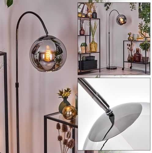 HOFSTEIN Stehleuchte Koyoto, Stehlampe aus Metall/Glas in Schwarz/Chrom-/Rauchfarben, verstellbare Leuchte im Retro/Vintage-Design, Ø 25 cm, Fußschalter, 140 cm, E27, Wohnzimmer, Schlafzimmer, Flur