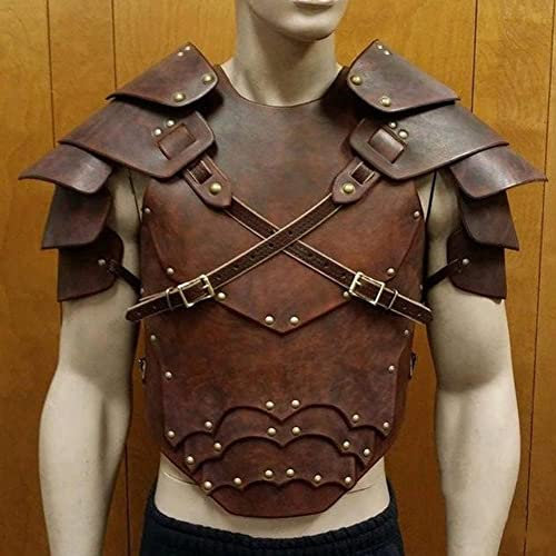 Mittelalterliche Vintage Ritter Brustpanzer Einstellbare Wikinger Krieger Traditionelle Brustpanzer für Cosplay Zubehör PU Leder (Braun)