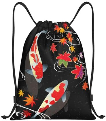 Tunnelzug Gymsack Japanisches Fischmuster Schuhbeutel wasserdichte Klapprucksack Verstellbar Gymnastikbeutel, Für Reisen, Schwimmen, Strand, 36x42cm