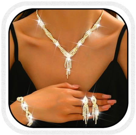 Zoestar Ensemble de bijoux de mariage pour mariée avec collier, boucles d'oreilles et bracelet en strass - Ensemble de bijoux de costume en cristal scintillant pour femmes, taille unique, Pas de gemme