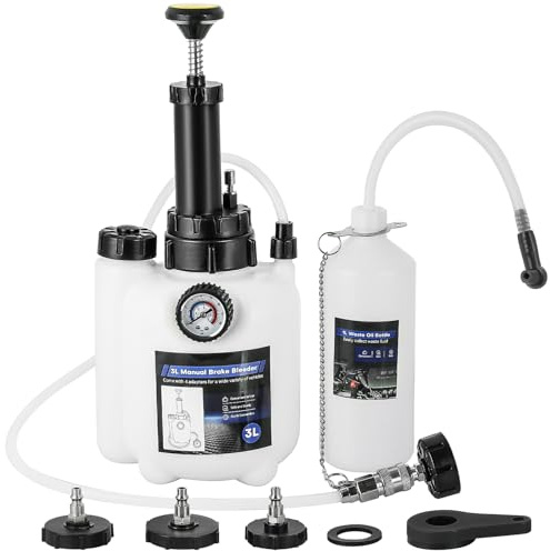 NYXOVA 3L Brake Bleeder Kit, Manual Brake Bleeder Vacuum Pump Kit with 1L Brake Bleeder Bottle and 4 Master Cylinder Adapters, Brake Fluid Bleeder Kit
