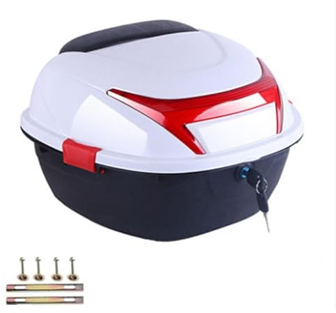 Mobeneno Motorcycle Top Box with 32L Volume Motorbike Back Top Case with Secure Lock & Large Reflector Motorcycle Tour Tail Box for Scooters Mopeds White