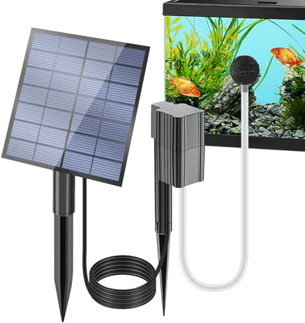 Ayerador de estanque solar con respaldo de batería - bomba de aire ajustable | 3 modos para la hidroponía de peces | Bubbler con energía solar con 2 piedras de aire para jardinería de pesca de acuario