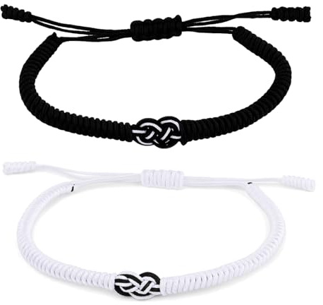 2PCS Bracciali Coppia Intrecciati Regolabili in Corda Nylon con Nodo Cinese, Simbolo di Amore Eterno e Portafortuna, Regali Romantici per Fidanzati, Anniversari, Natale, San Valentino, Matching Set