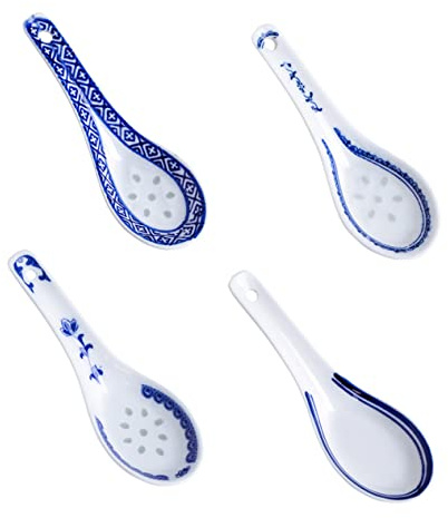 Healifty Cuillères à Soupe Petites Cuillères en Céramique Lot de 4 Pratiques et Sûres Style Chinois Créatif pour Festivals et Repas à Emporter