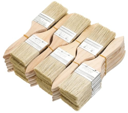 Sewroro 30 Pcs Thick Wooden Handle Paintbrush Set for Wood Deck Stain and Masonry Flat Stain Brushes with Ergonomic Grip for Home Improvement and Wall Painting