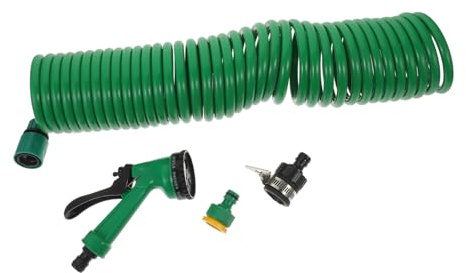 SOPOTUTU Tubo da Giardino Avvolgibile Retrattile 10m Design a Spirale in Eva e Abs, Multifunzione Testina Spruzzatrice per Irrigazione e Pulizia Esterna Colore Casuale Stili multipli