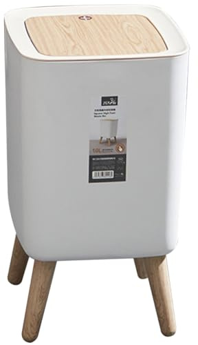 MOTHNUR Meuble Poubelle Bois Grosse Capacité 10l en Pp et Abs, Poubelle à Pression pour Salle de Bains et Maison, Fonction Anti-odeur et Design Pratique