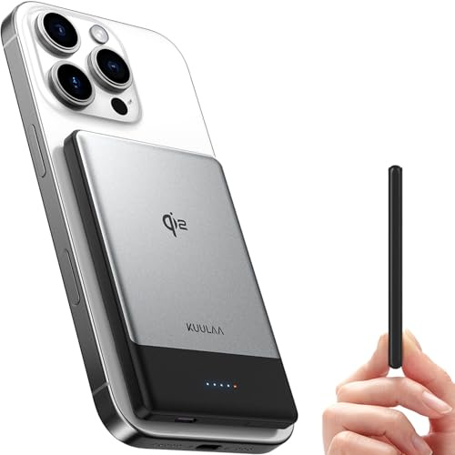 Kuulaa Slim iPhone Power Bank para Magsafe, 5000mAh Inalámbrico Magnético Bateria Externa con Carga Rápida USB C 20W, Bateria Portatil Compatible con iPhone 17/16/15/14/13/12 Pro/Pro MAX Series